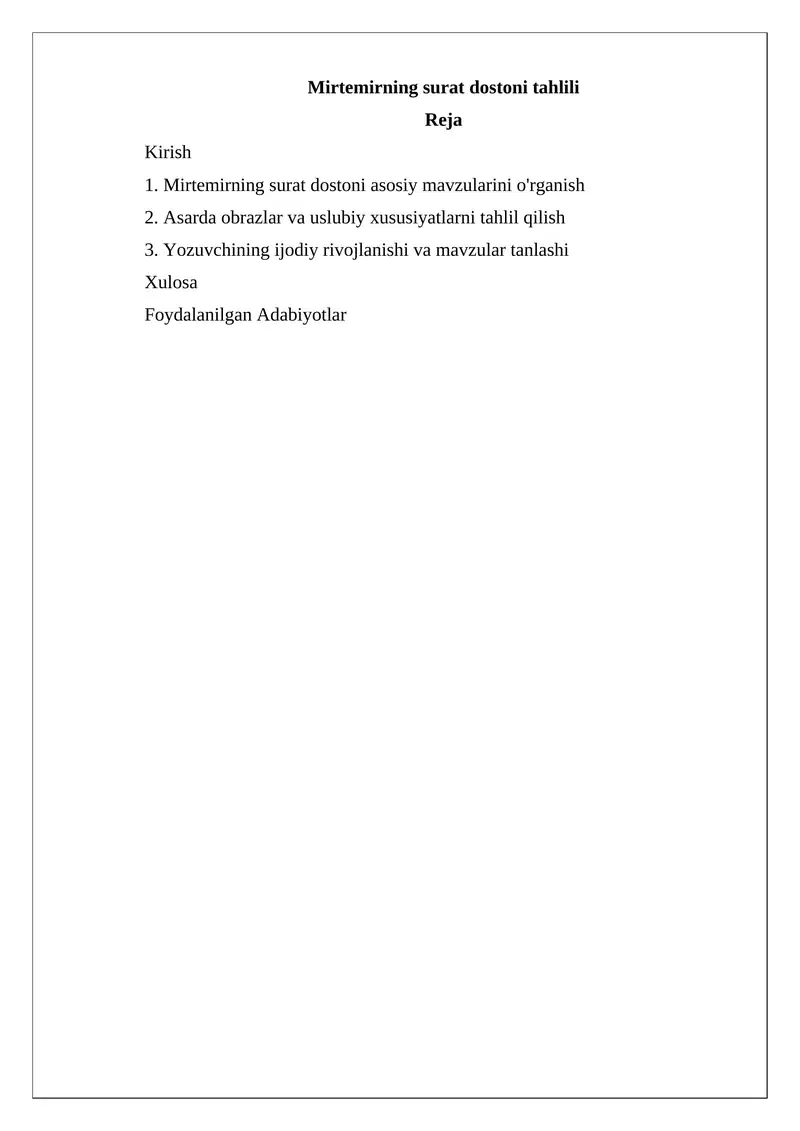 Mirtemirning surat dostoni tahlili
