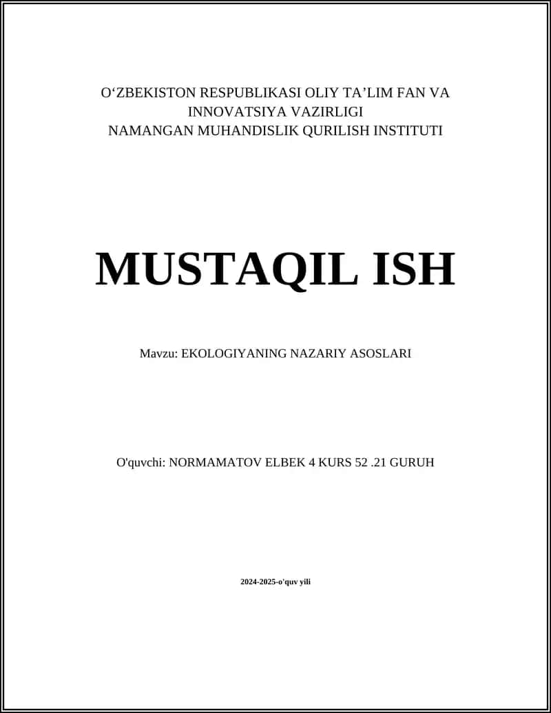 EKOLOGIYANING NAZARIY ASOSLARI