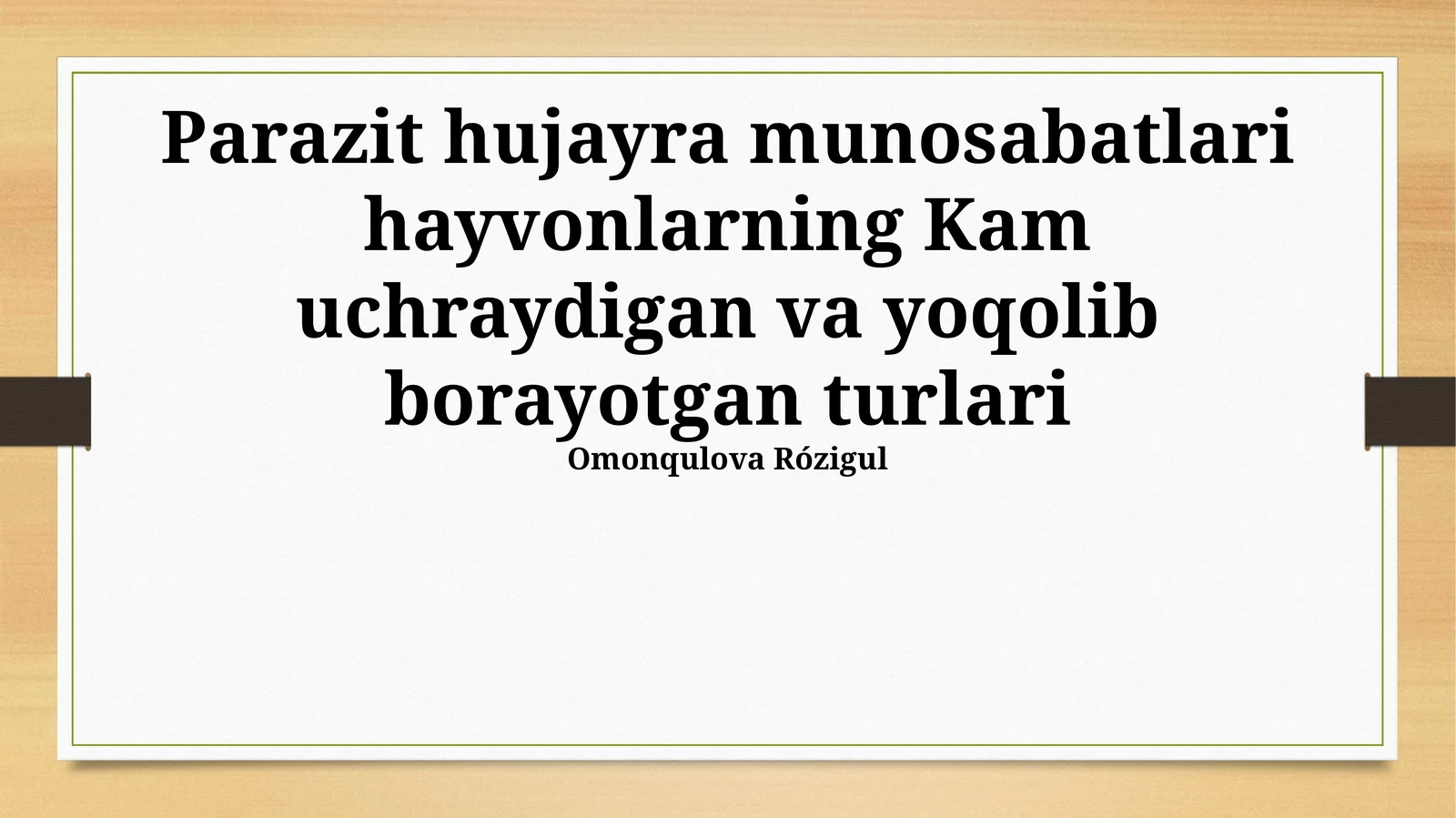 Noyob va Yoxshi Saqlangan Hayvon Turlarida Parazit-Xujayra Munosabatlari