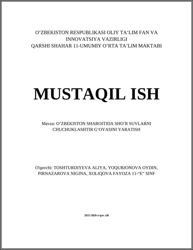 Oʻzbekiston sharoitida shoʻr suv manbalarining hududiy tahlili