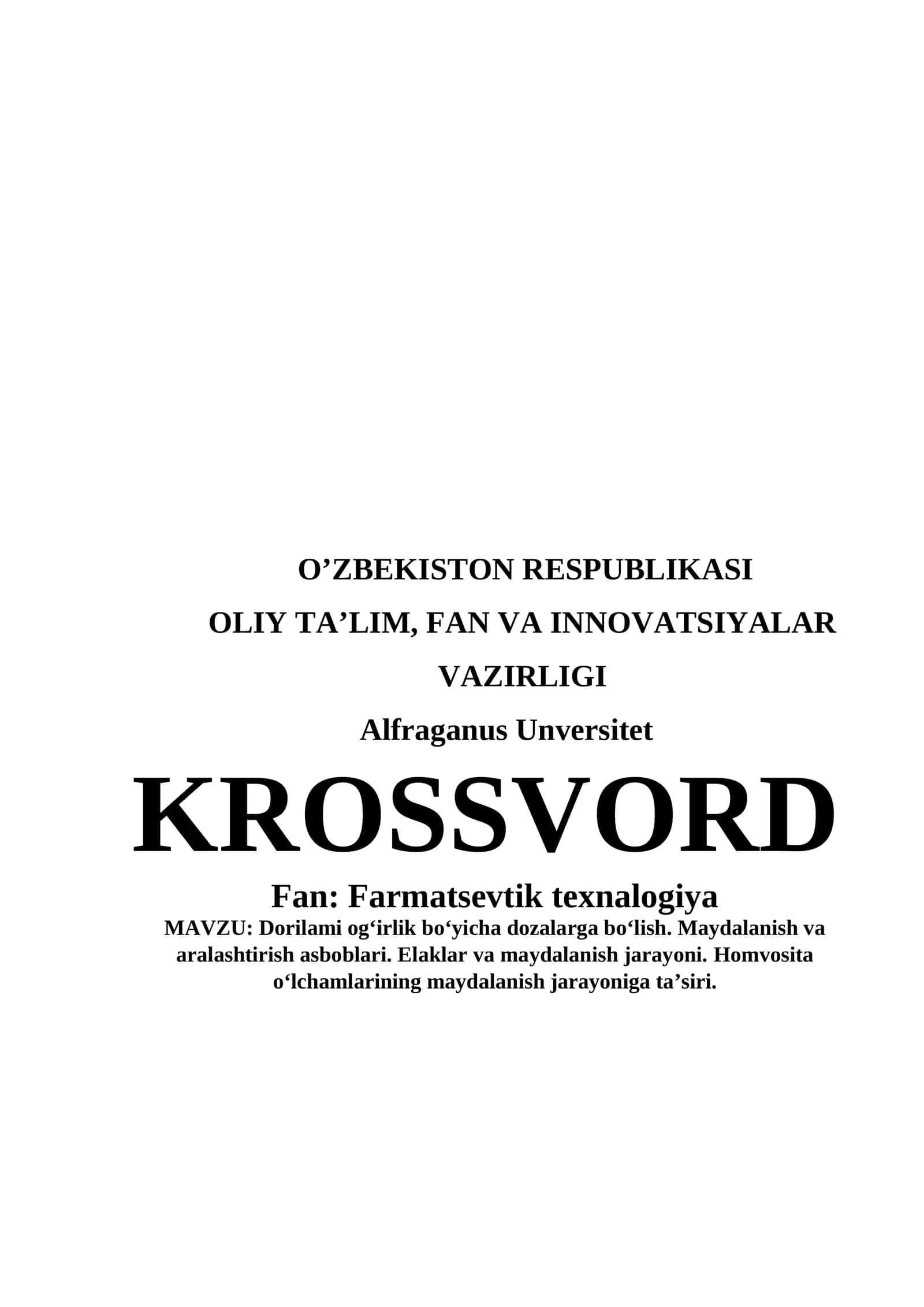 Farmatsevtika sohasiga oid krossvord