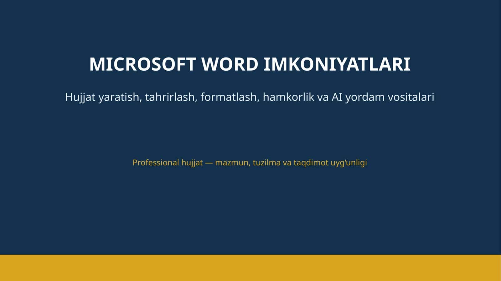 MICROSOFT WORD IMKONIYATLARI