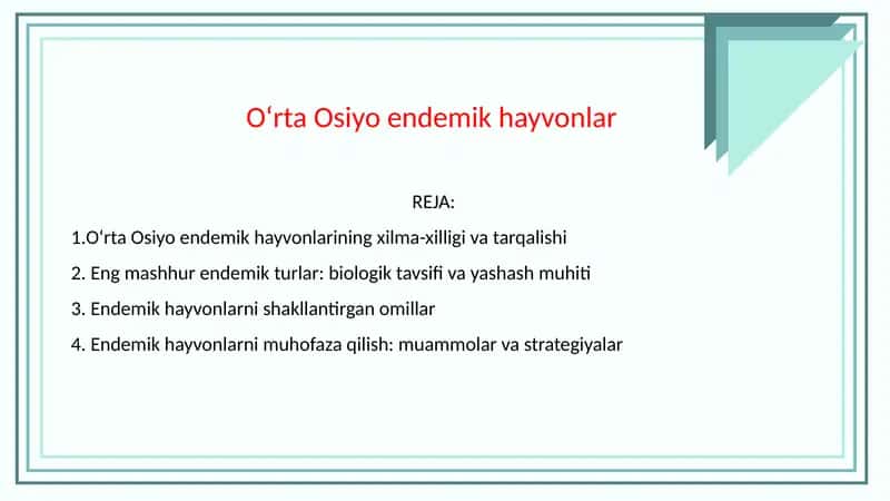 O‘rta Osiyo endemik hayvonlari