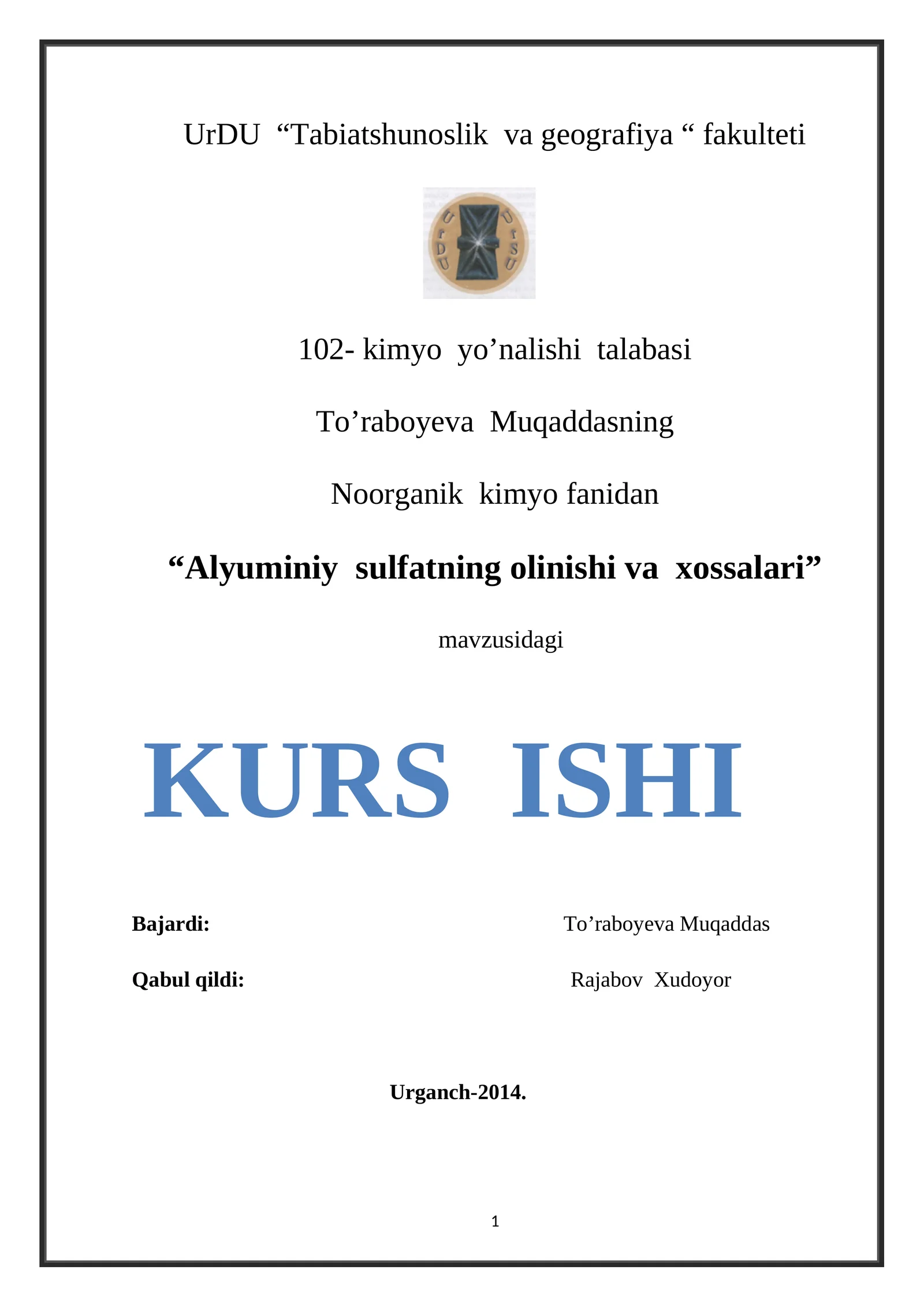 Aluminiy sulfatning olinishi va xossalari