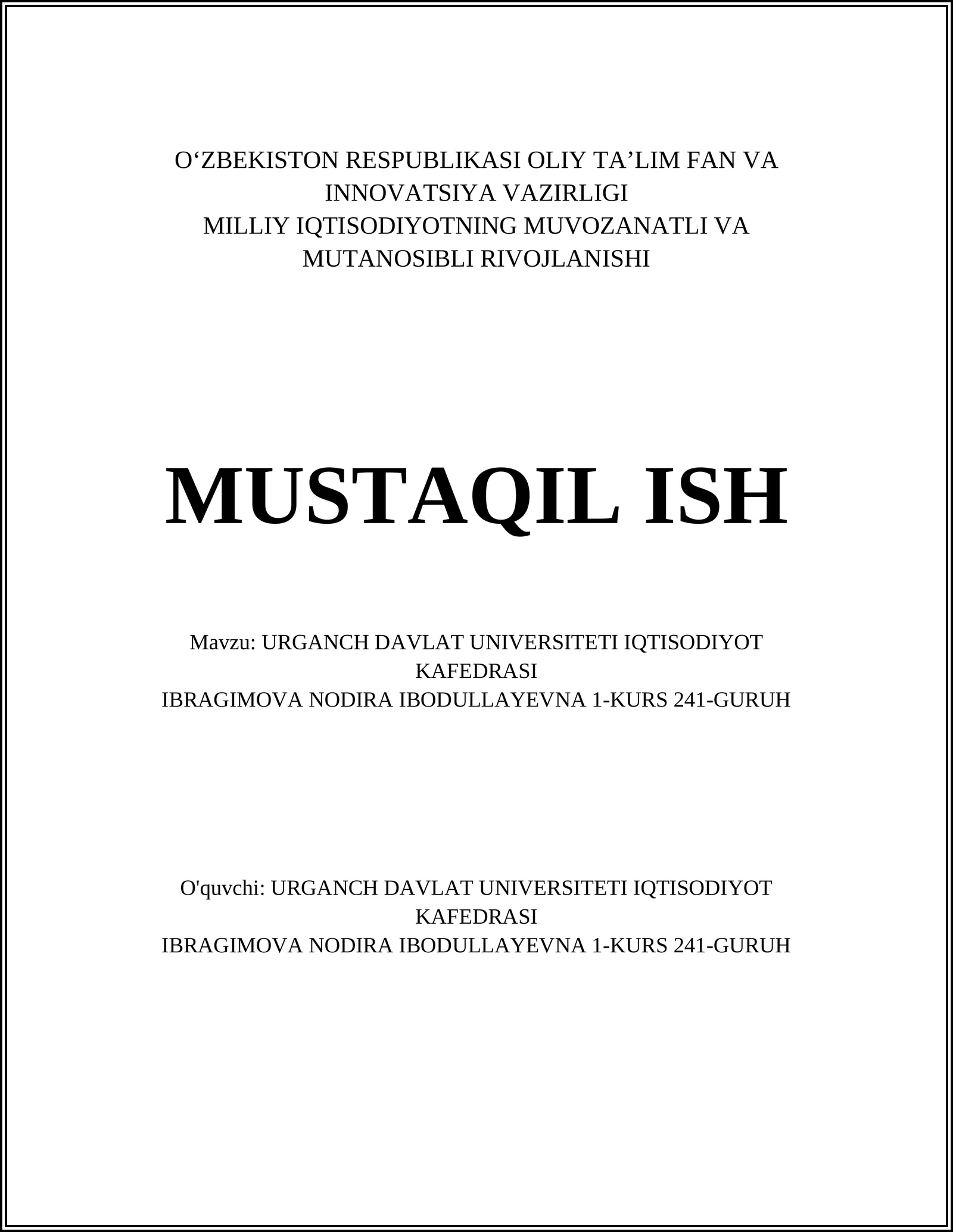 Iqtisodiyot nazariyasi asoslari