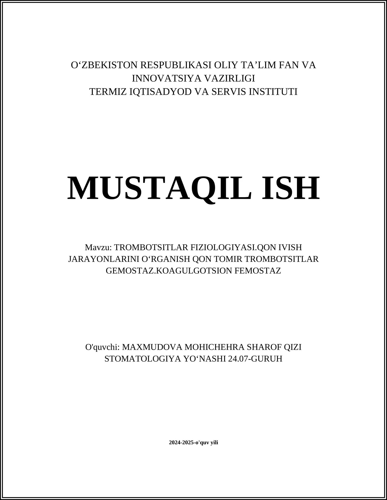 TROMBOTSITLAR FIZIOLOGIYASI
