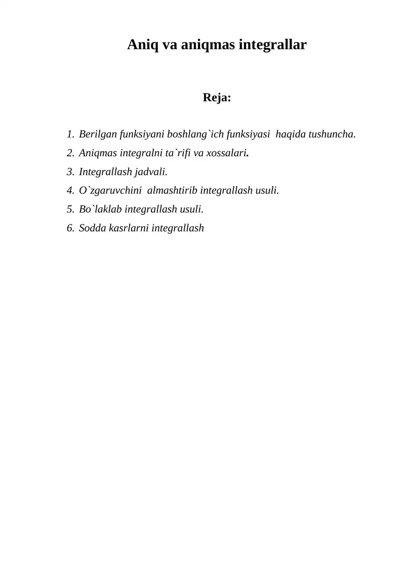 Aniq va aniqmas integrallar
