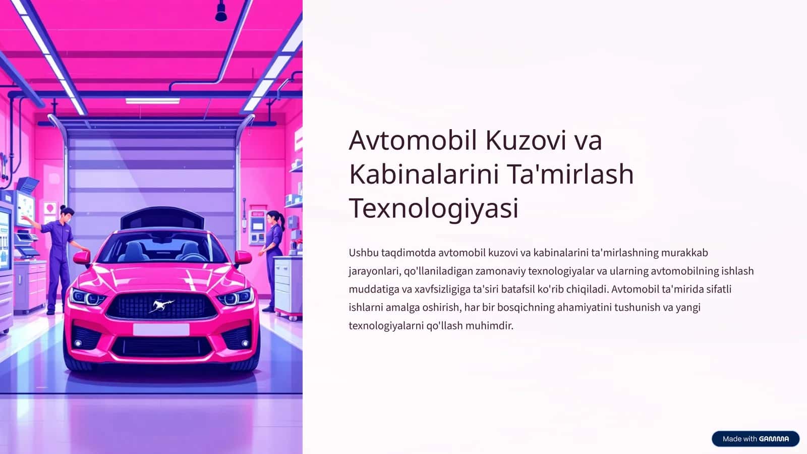 Avtomobil Kuzovi va Kabinalarini Ta'mirlash Texnologiyasi