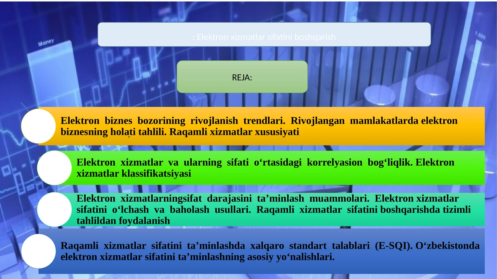 Reja: Elektron xizmatlar sifatini boshqarish
