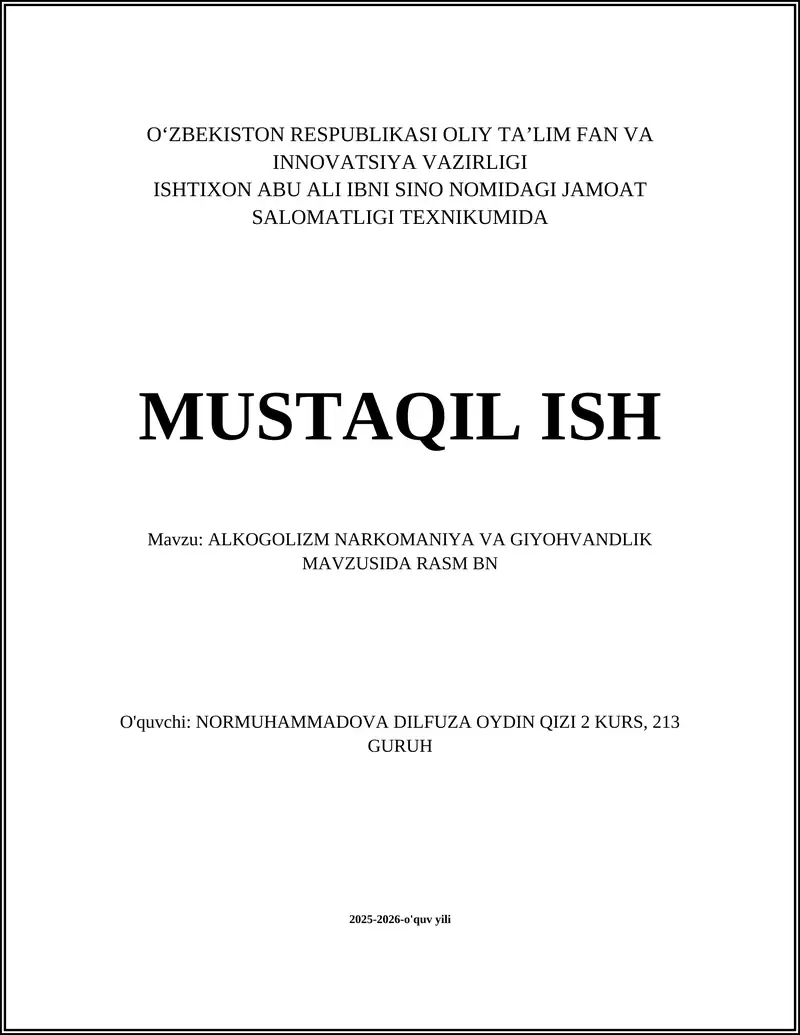 ALKOGOLIZM NARKOMANIYA VA GIYOHVANDLIK