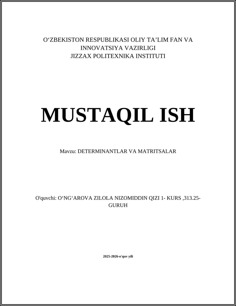 DETERMINANTLAR VA MATRITSALAR