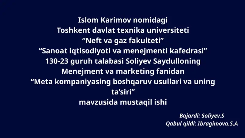 Meta Kompaniyasi Boshqaruv Usullari
