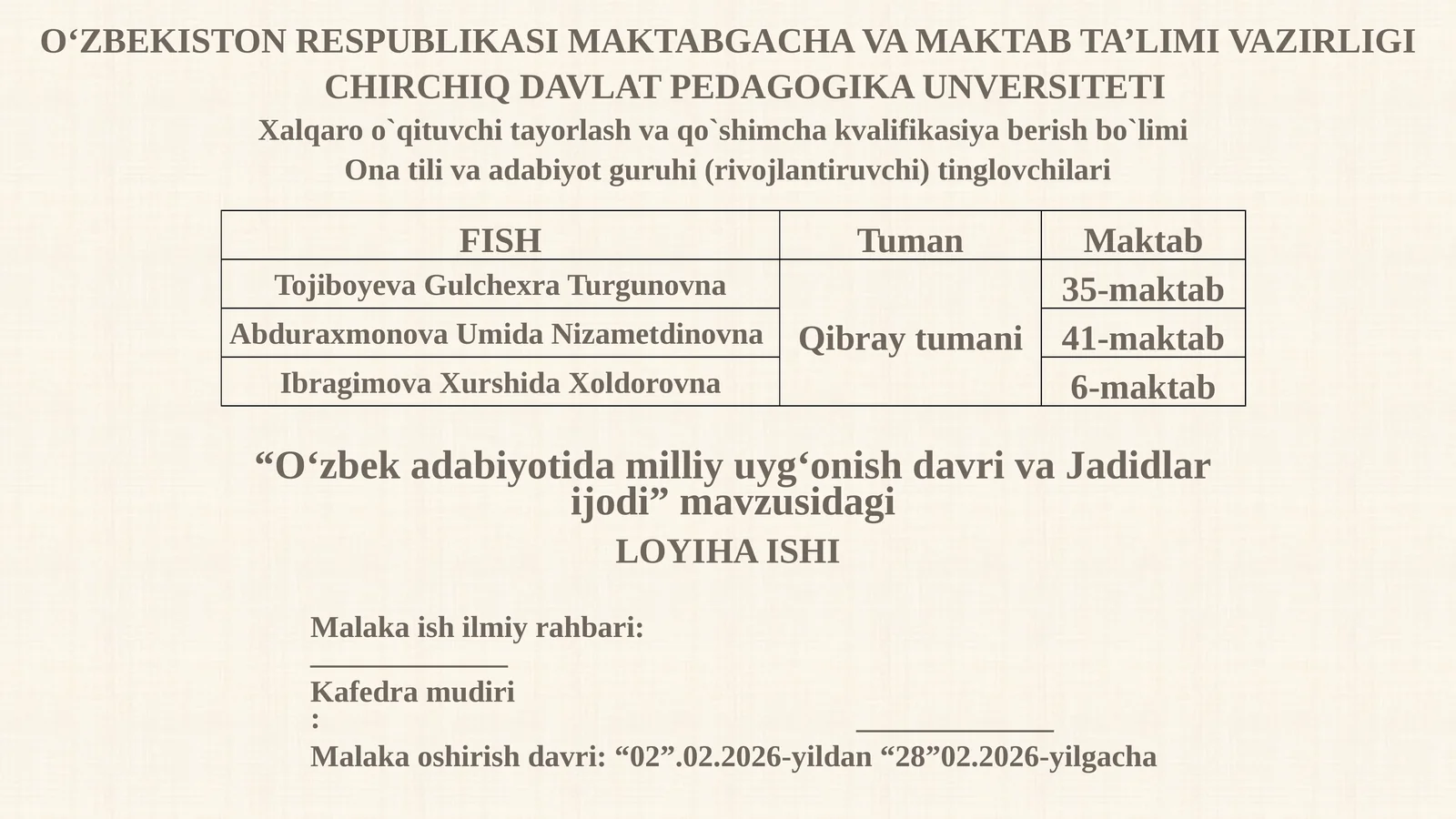 O‘zbek adabiyotida milliy uyg‘onish davri va Jadidlar ijod