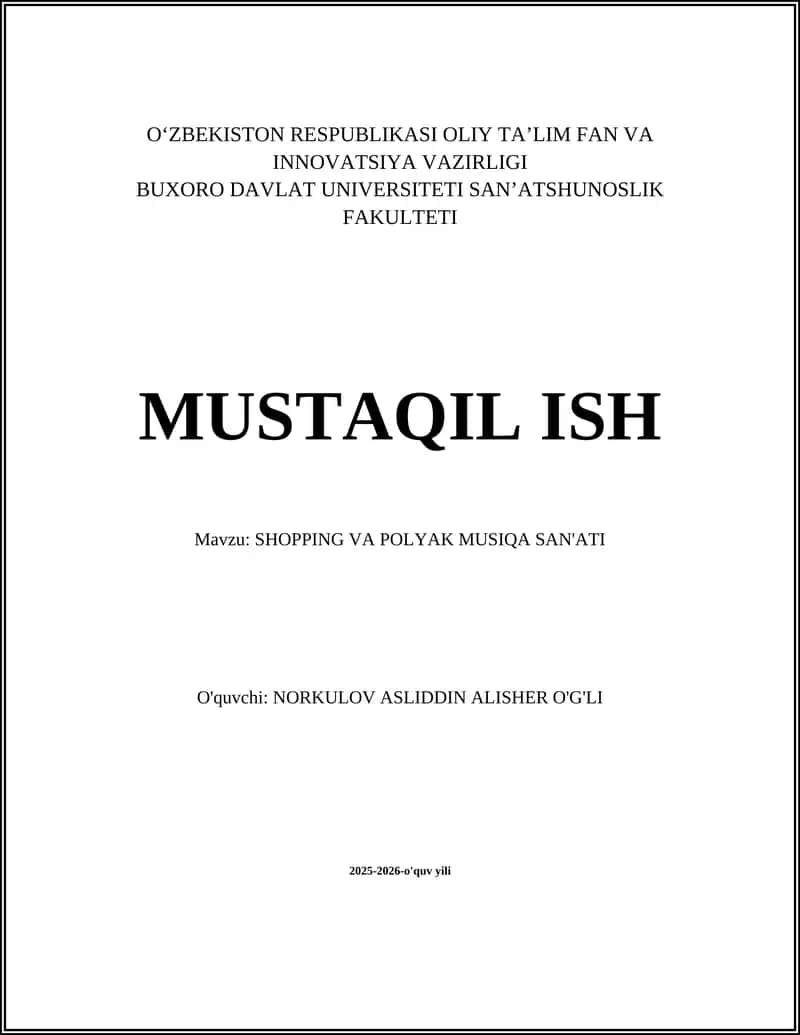 SHOPPING VA POLYAK MUSIQA SAN'ATI