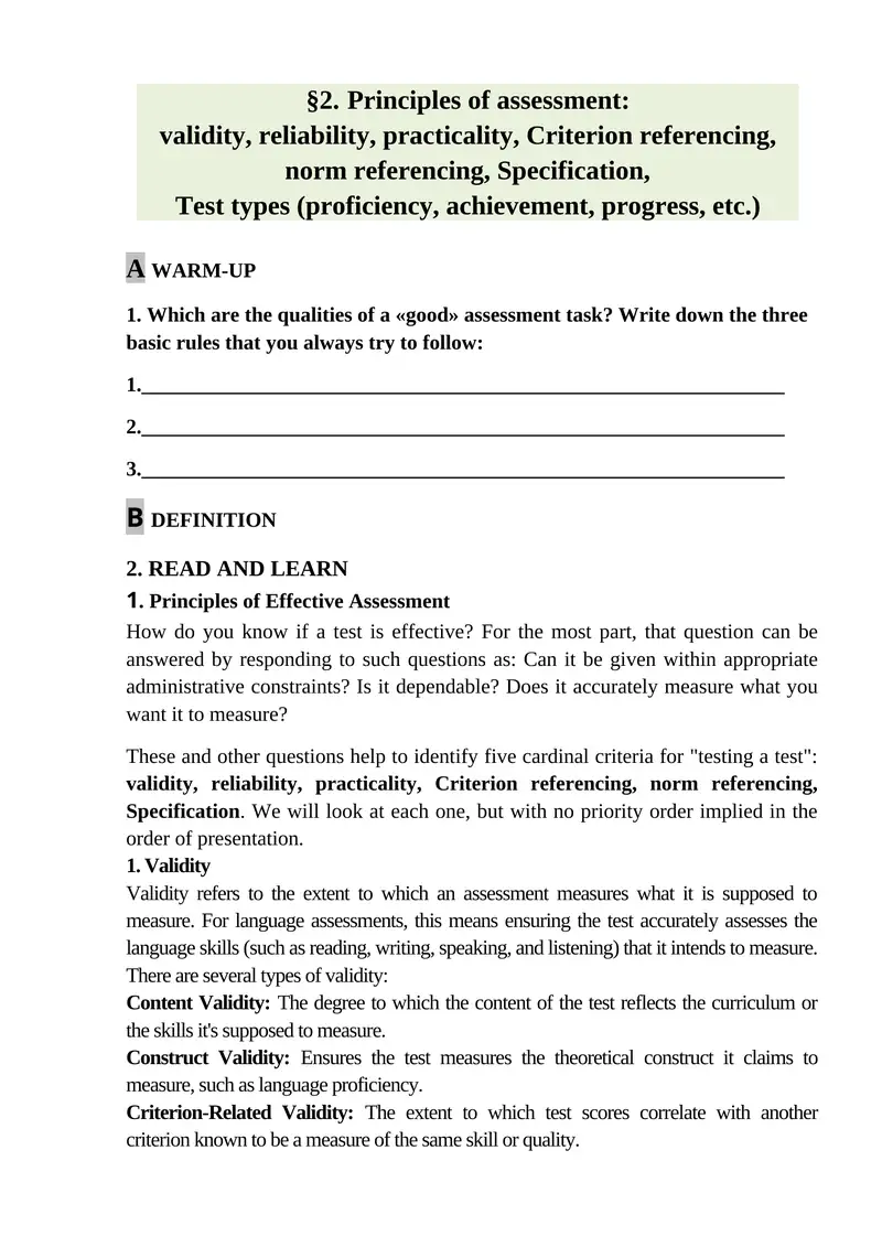 Principles of Effective Assessment
