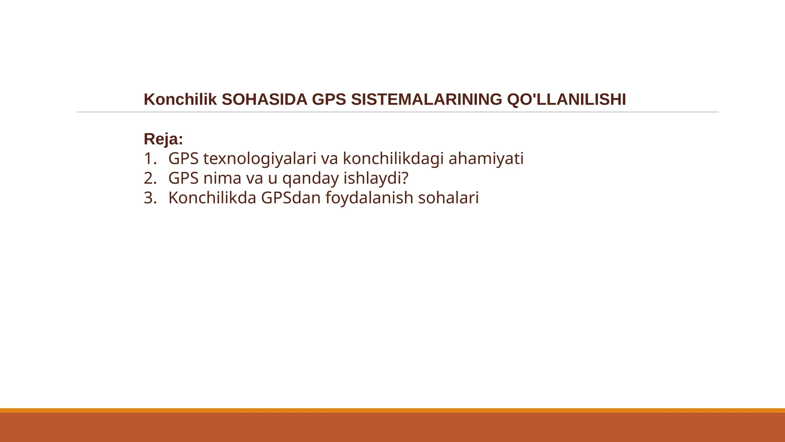 Konchilik SOHASIDA GPS SISTEMALARINING QO'LLANILISHI