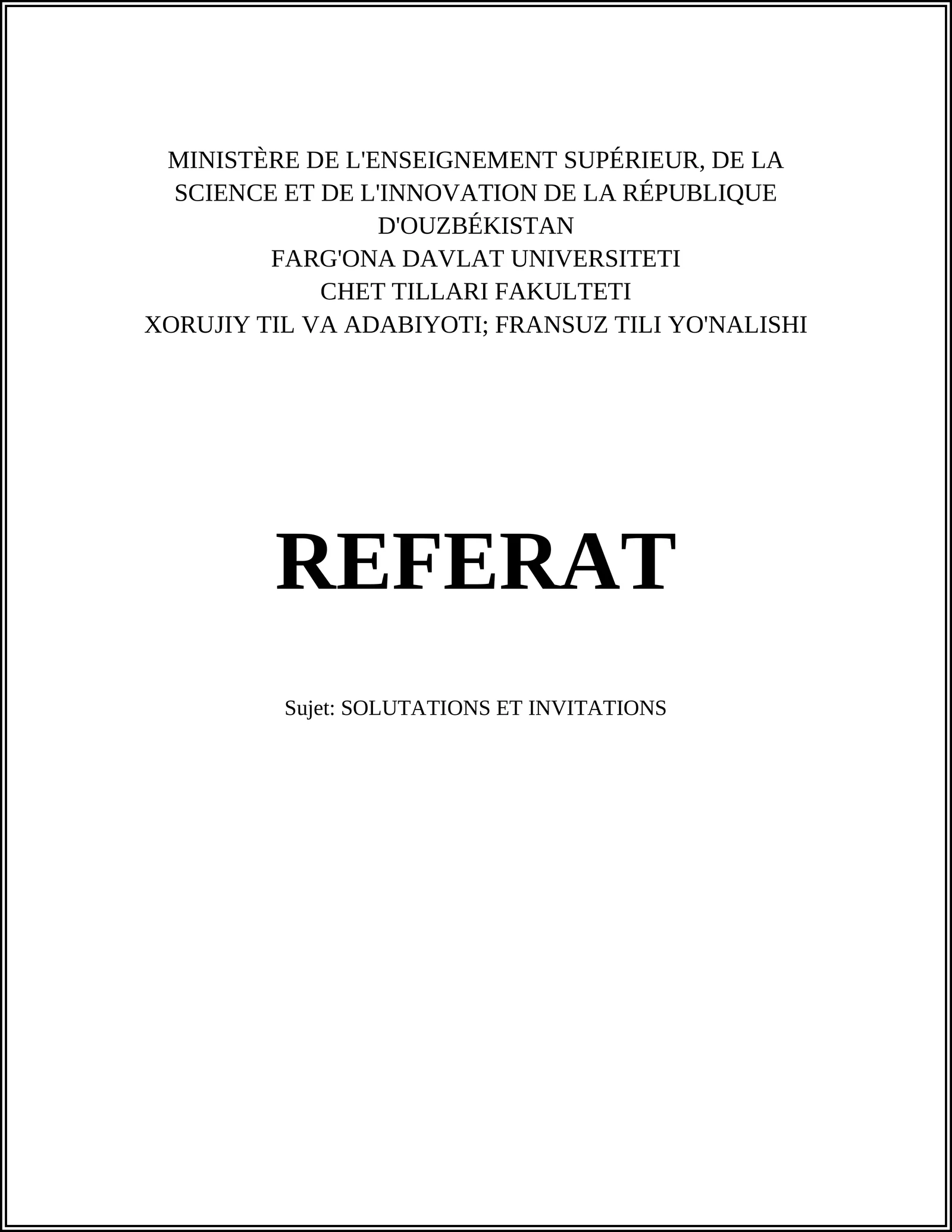 REFERAT Sujet: SOLUTATIONS ET INVITATIONS