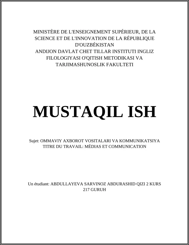MÉDIAS ET COMMUNICATION