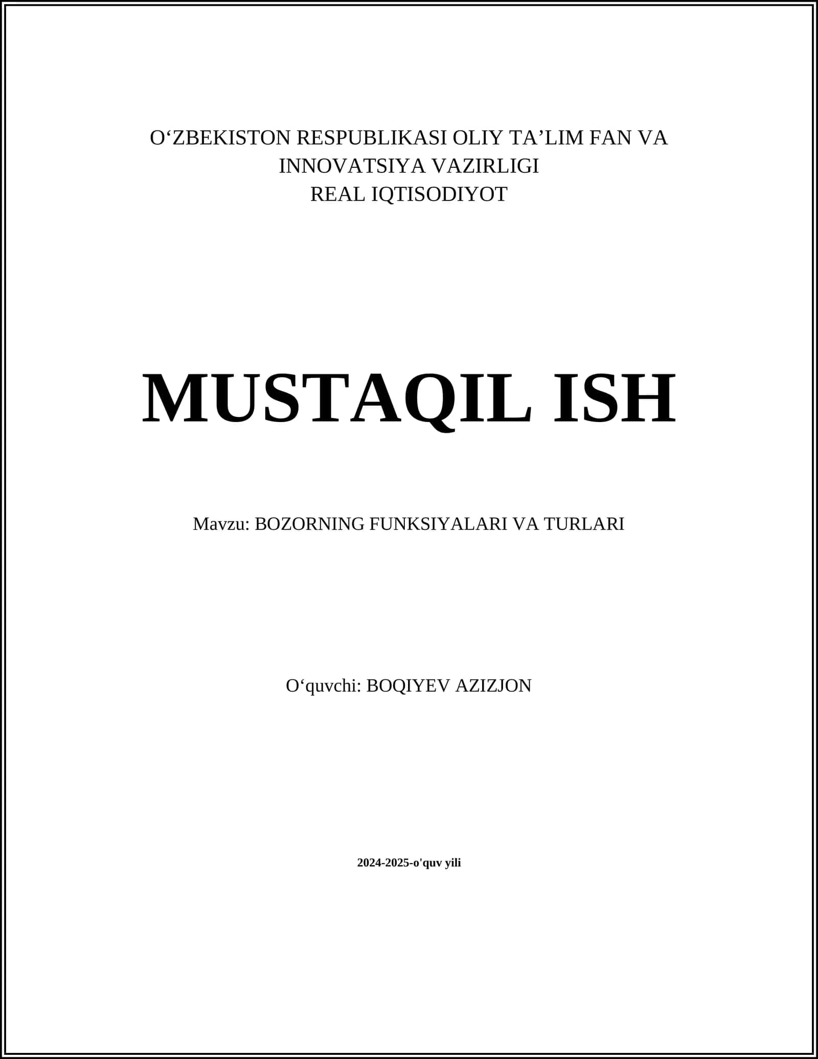 BOZORNING FUNKSIYALARI VA TURLARI