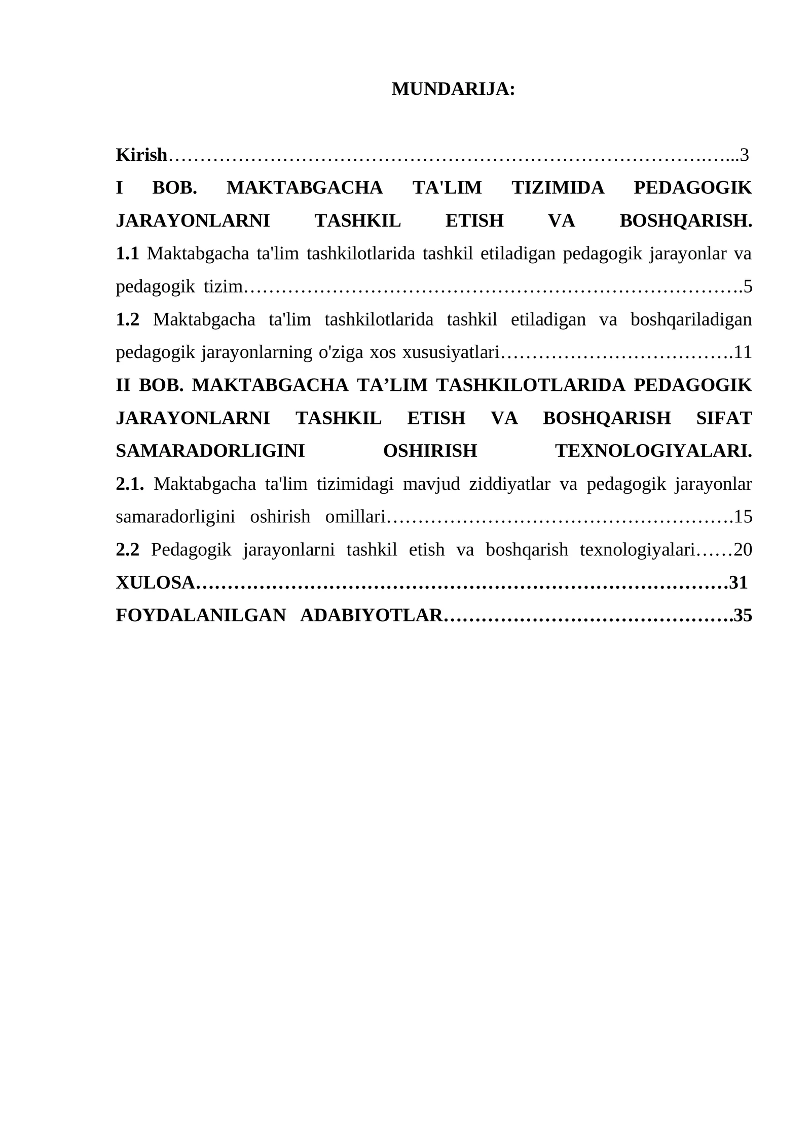 MAKTABGACHA TA'LIM TIZIMIDA PEDAGOGIK JARAYONLARNI TASHKIL ETISH VA BOSHQARISH