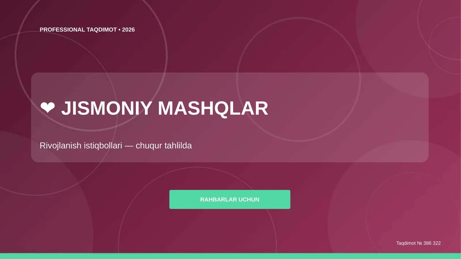 Jismoniy mashqlar: rivojlanish istiqbollari (chuqur tahlilda) [rahbarlar uchun]