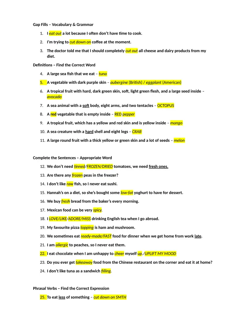 Vocabulary Exercises