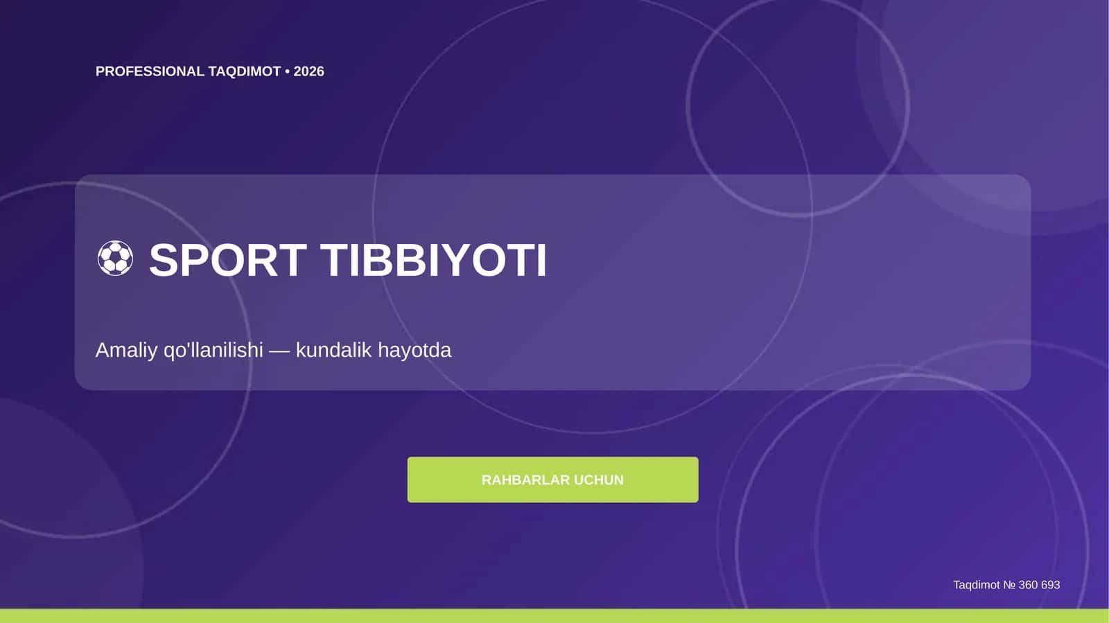 Sport Tibbiyoti: Amaliy qo'llanilishi (kundalik hayotda) [Rahbarlar uchun]