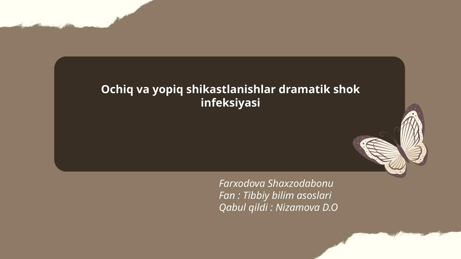 Ochiq va yopiq shikastlanishlar dramatik shok infeksiyasi