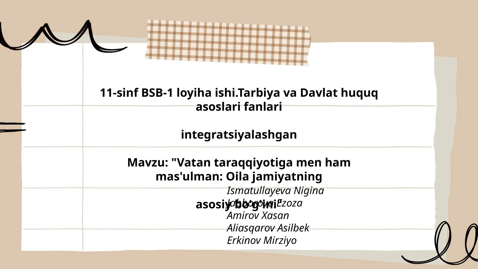 Vatan taraqqiyotiga men ham mas'ulman: Oila jamiyatning asosiy bo'g'ini