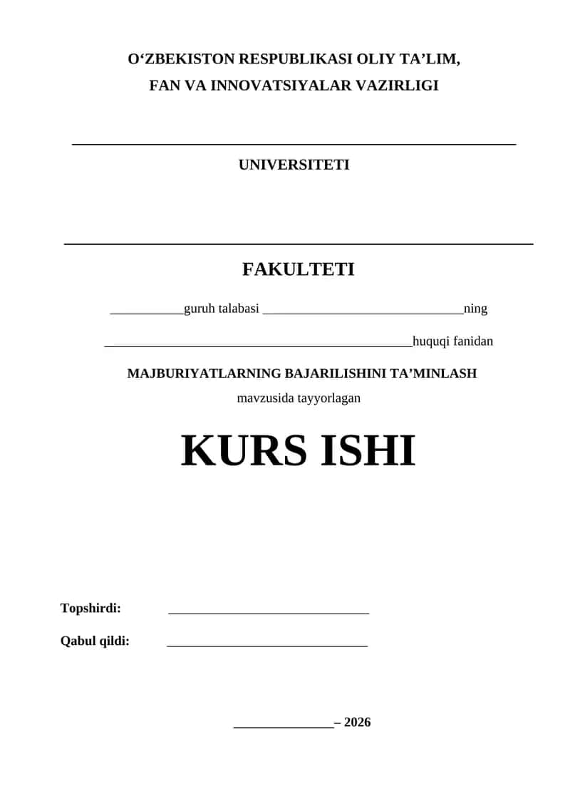 Majburiyatlarni bajarilishini ta'minlash  KURS ISHI