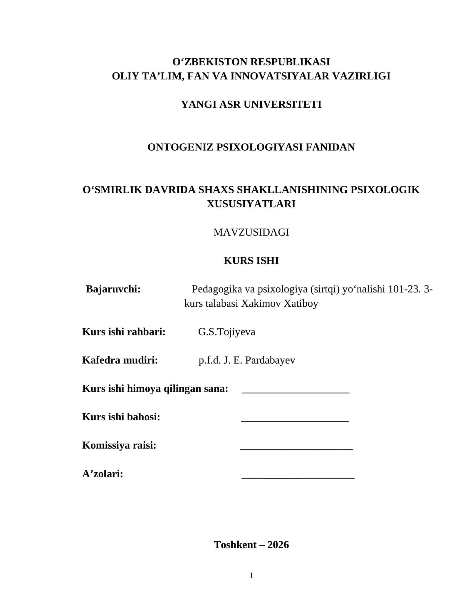 O‘SMIRLIK DAVRIDA SHAXS SHAKLLANISHINING PSIXOLOGIK XUSUSIYATLARI