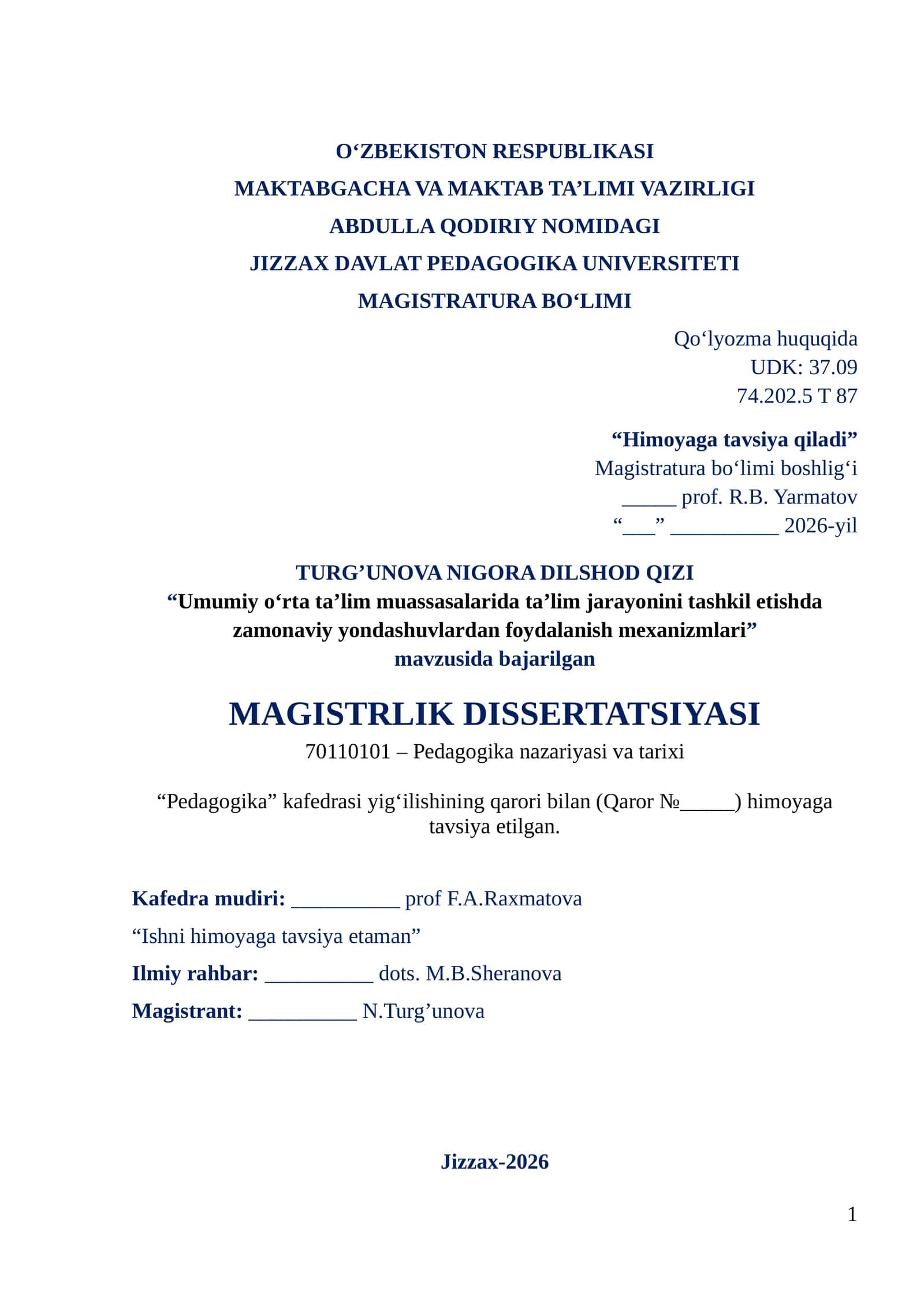 MAGISTRLIK DISSERTATSIYASI