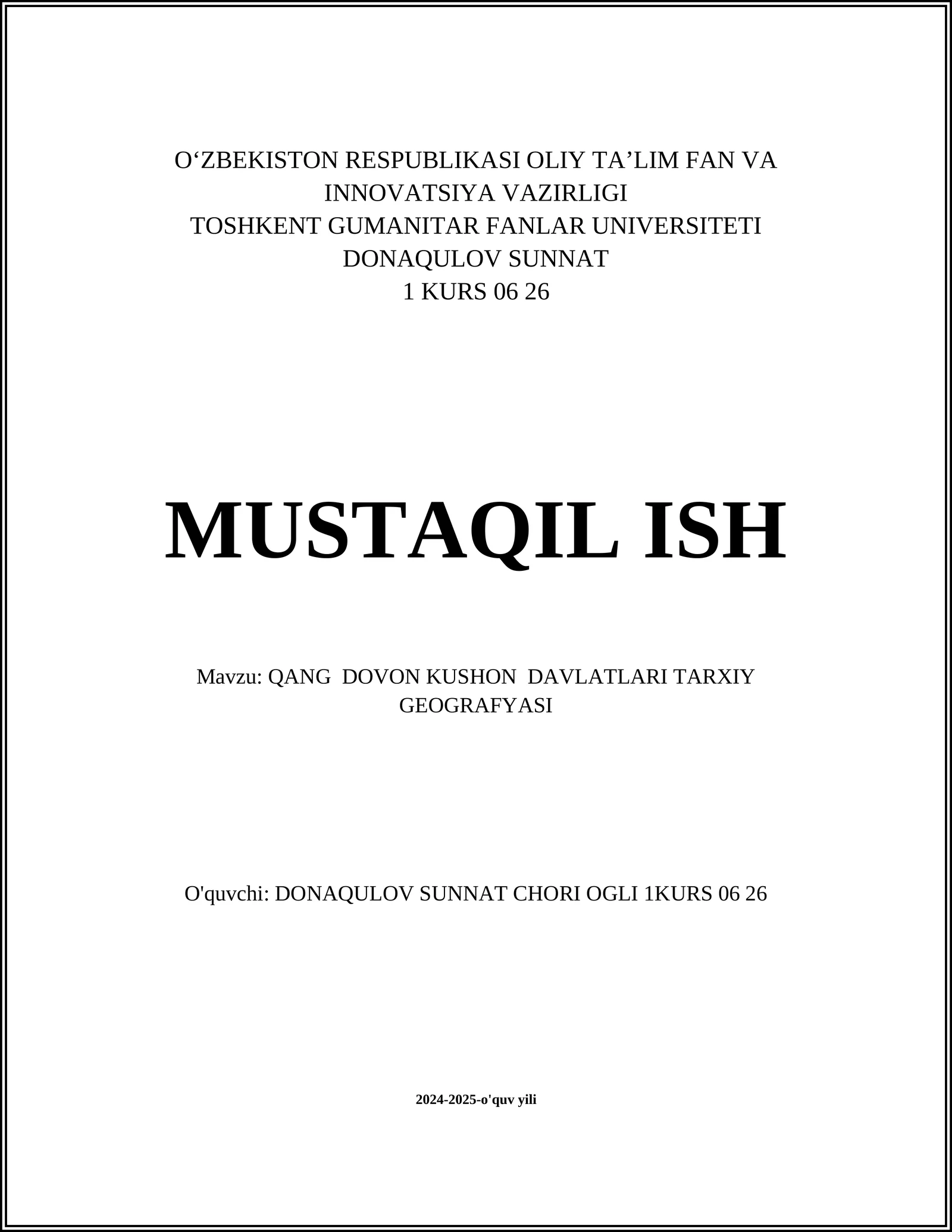 QANG DOVON KUSHON DAVLATLARI TARXIY GEOGRAFYASI