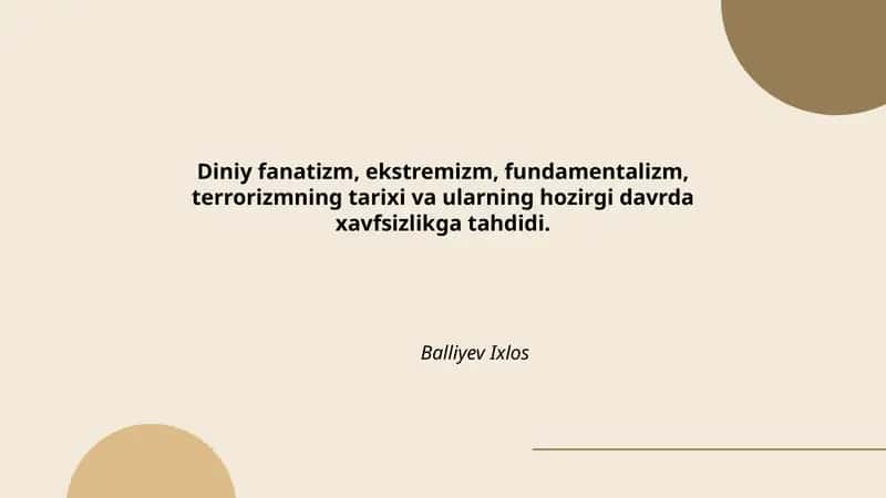 Diniy fanatizm, ekstremizm, fundamentalizm va terrorizm tushunchalari va terminologiyasi