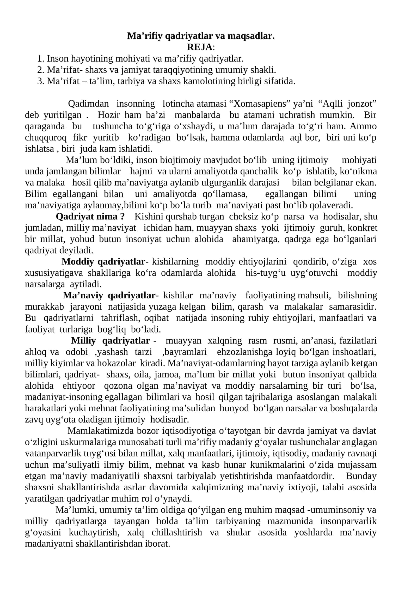 Ma’rifiy qadriyatlar va maqsadlar