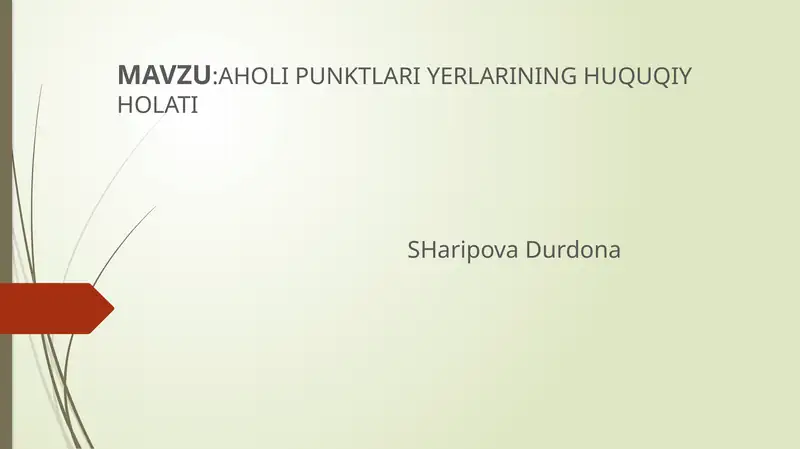 Aholi Punktlari Yerlarining Huquqiy Holati