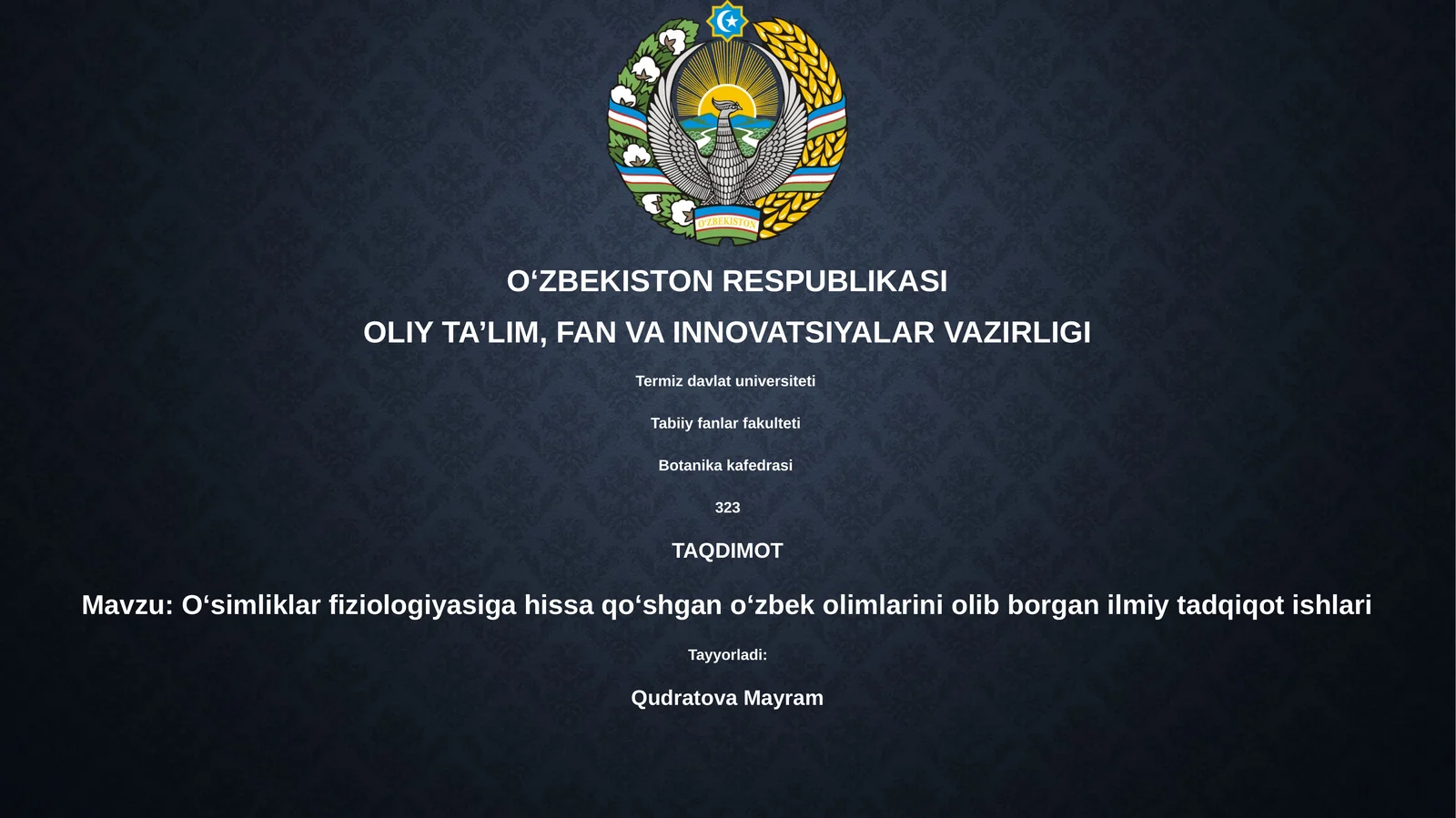Oʻsimliklar fiziologiyasiga hissa qoʻshgan oʻzbek olimlarini olib borgan ilmiy tadqiqot ishlari