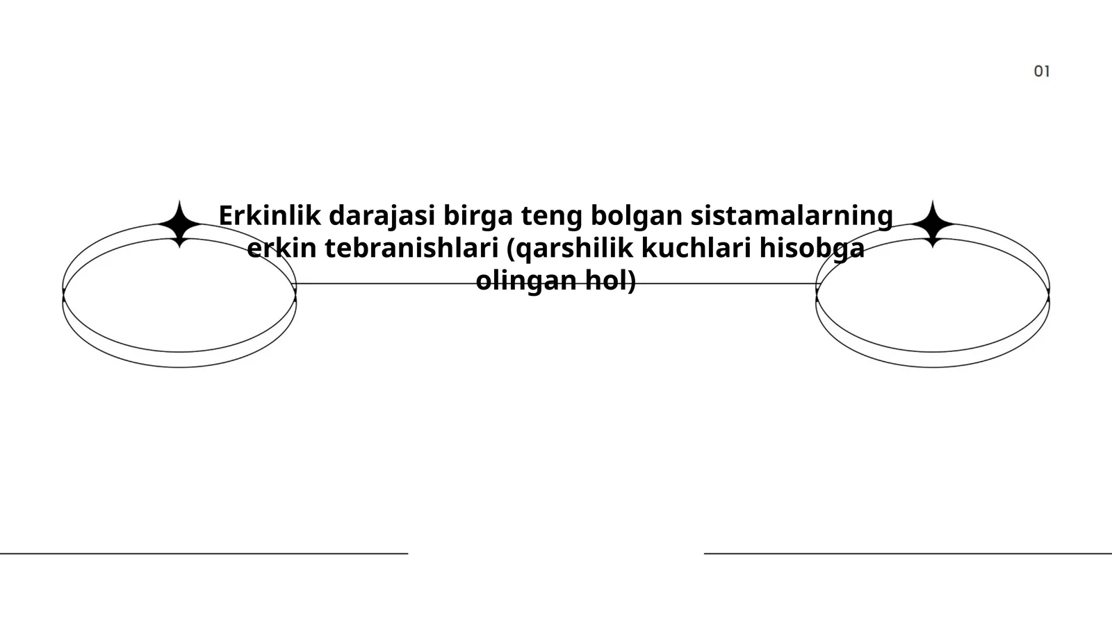 Erkinlik darajasi birga teng bolgan sistamalarning erkin tebranishlari (qarshilik kuchlari hisobga olingan hol)