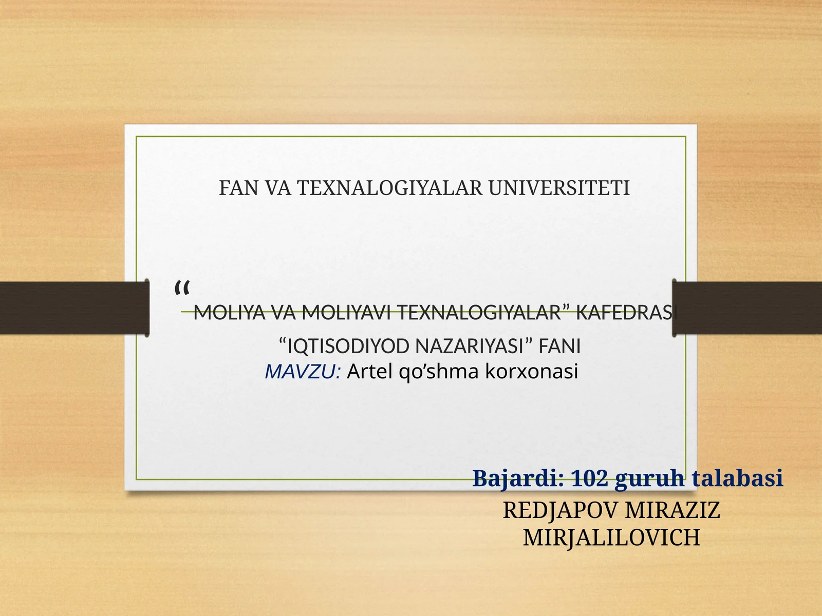 Artel qo’shma korxonasi