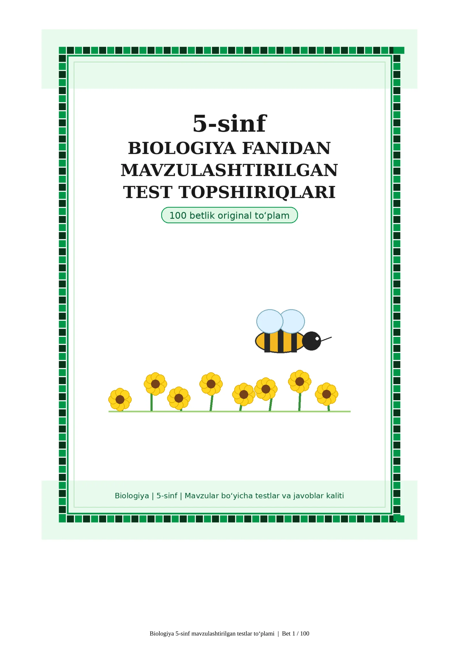 5-sinf biologiya fani bo‘yicha mavzulashtirilgan testlar