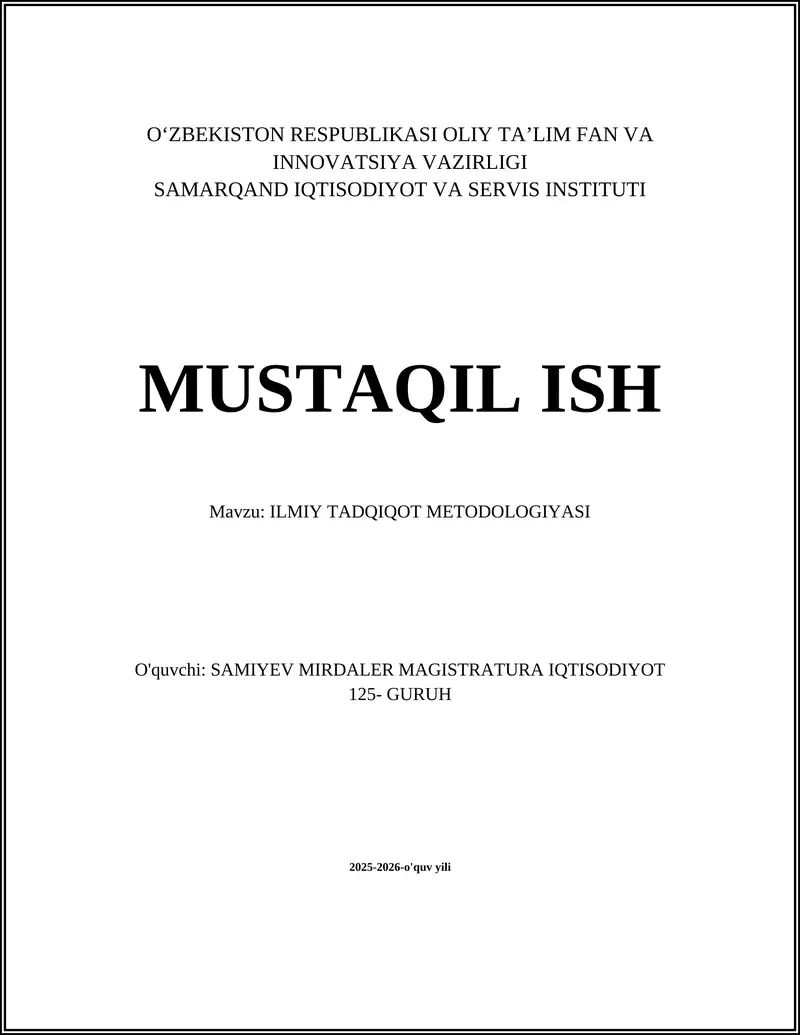 ILMIY TADQIQOT METODOLOGIYASI