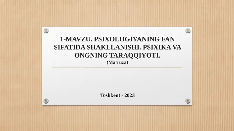 Psixologiya fanining predmeti va vazifalari