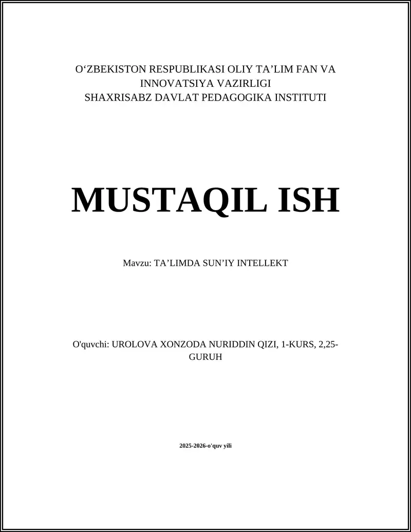 TAʼLIMDA SUNʼIY INTELLEKT