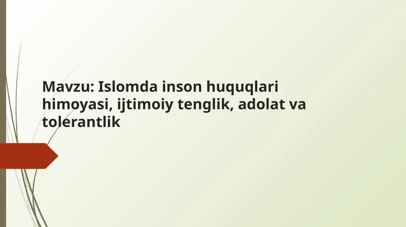 Islomda inson huquqlari himoyasi, ijtimoiy tenglik, adolat va tolerantlik