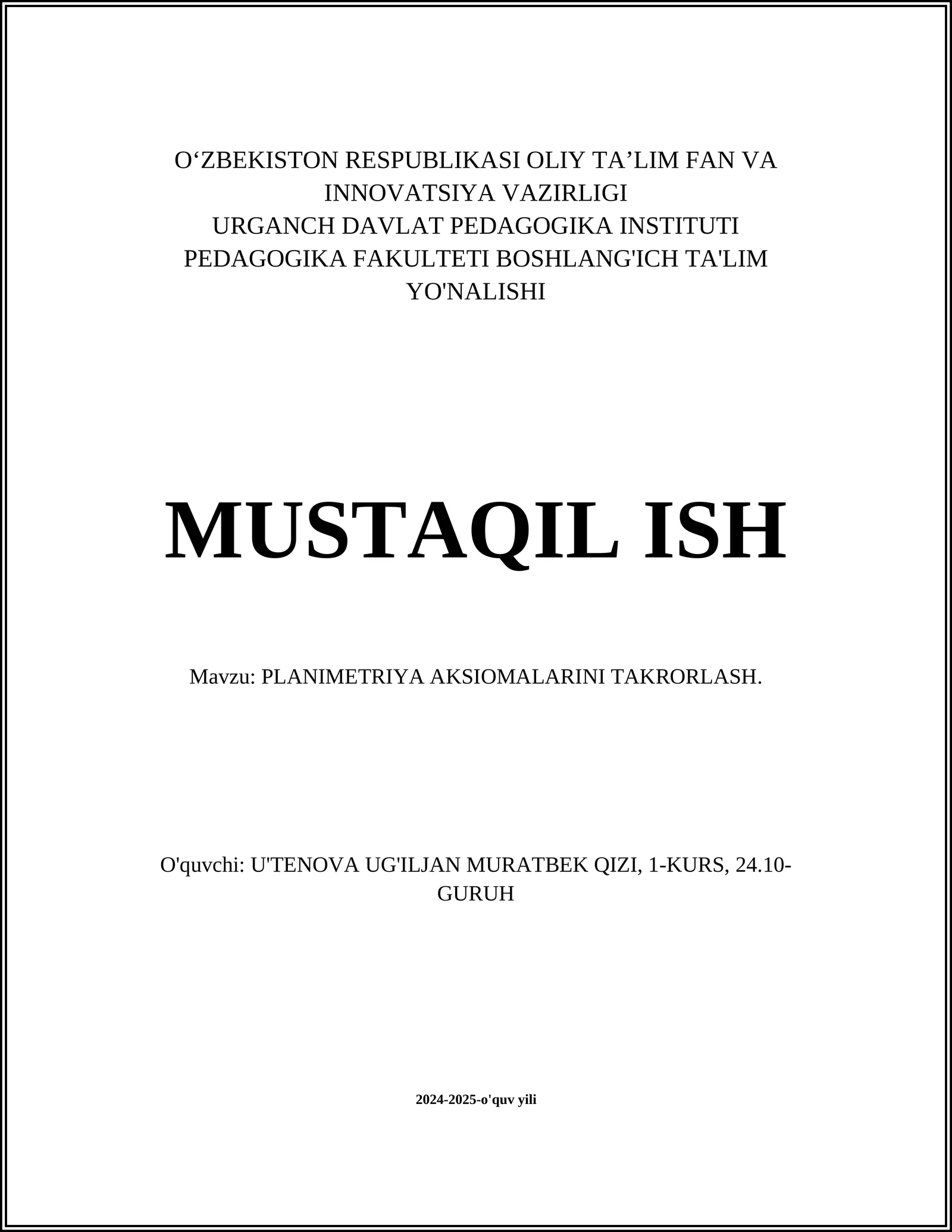 PLANIMETRIYA AKSIOMALARINI TAKRORLASH