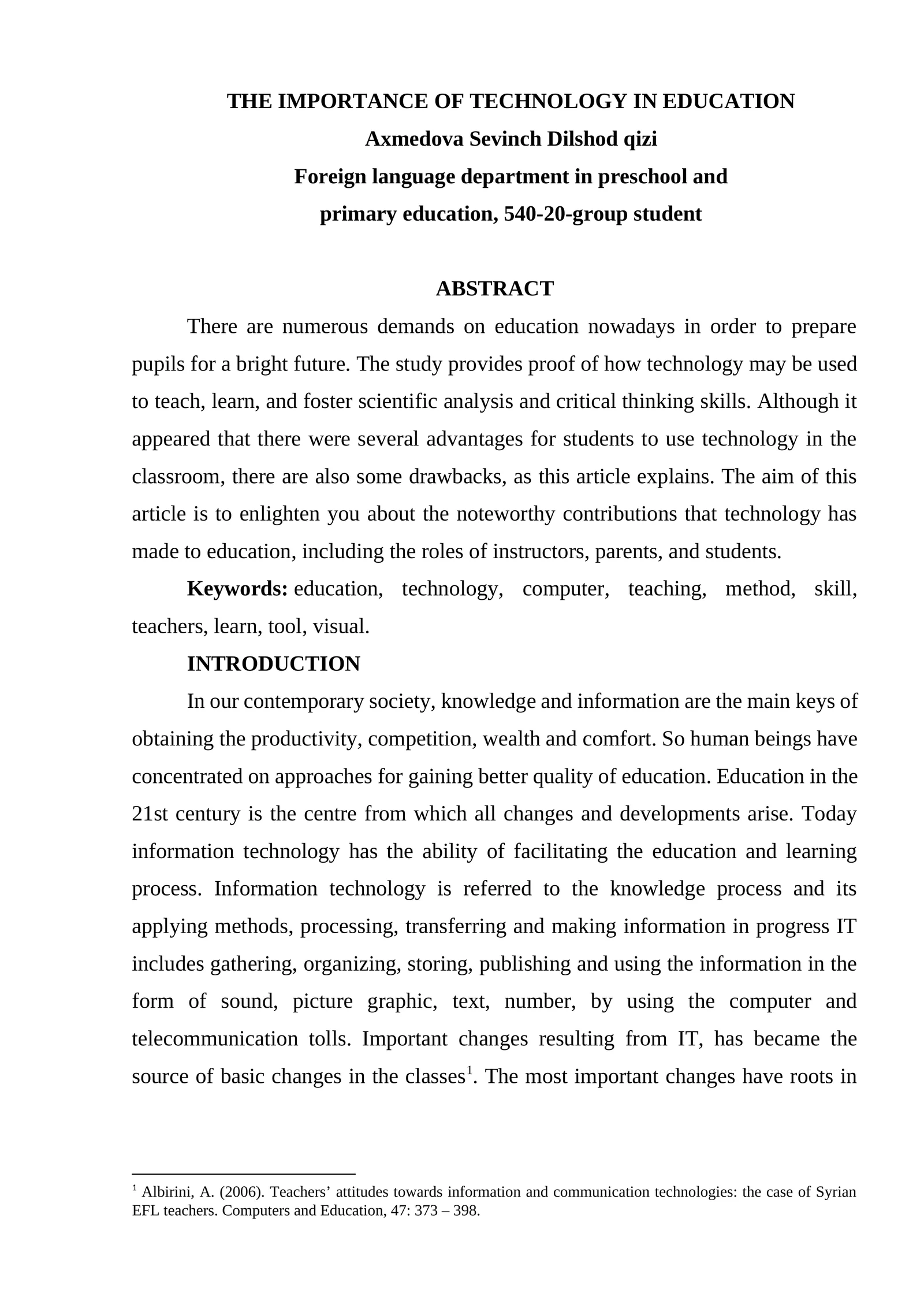 THE IMPORTANCE OF TECHNOLOGY IN EDUCATION