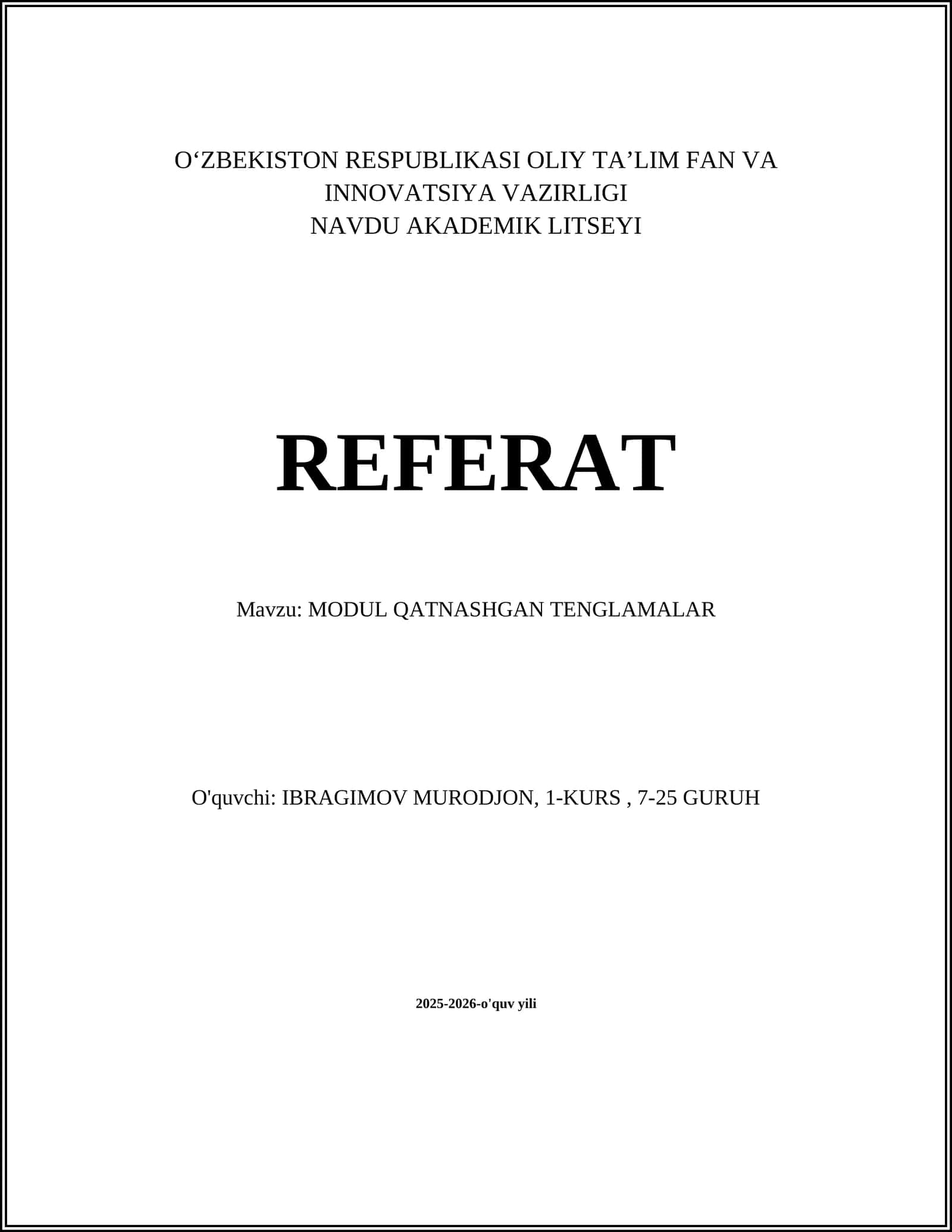 MODUL QATNASHGAN TENGLAMALAR