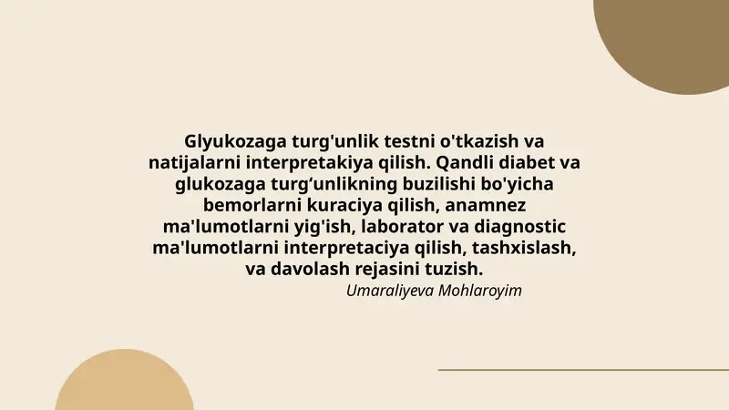 Glyukozaga turg'unlik testi o'tkazish