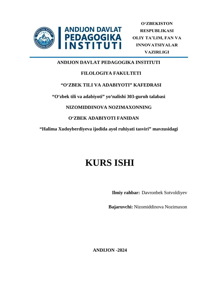 Halima Xudoyberdiyeva ijodida ayol ruhiyati tasviri