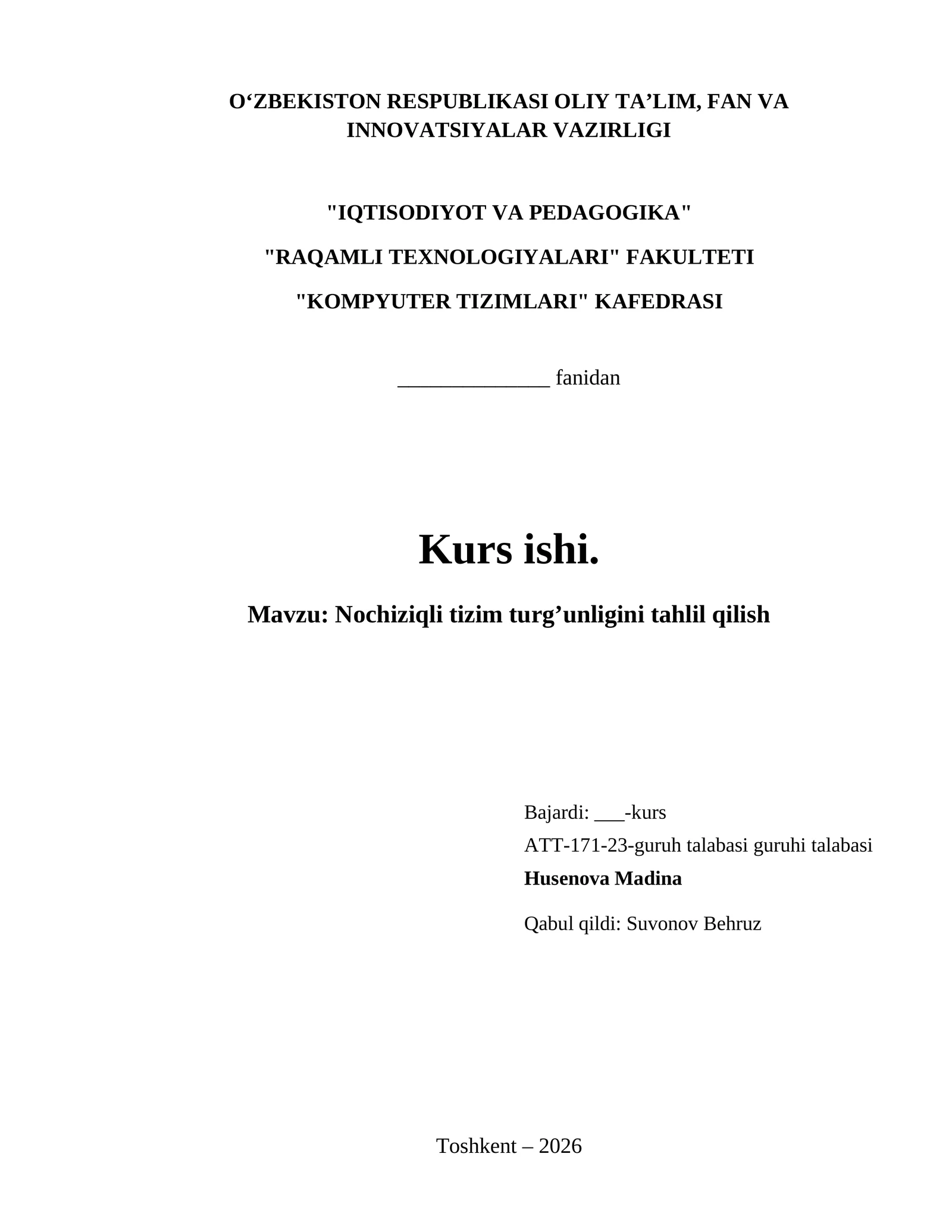 Nochiziqli tizim turg’unligini tahlil qilish